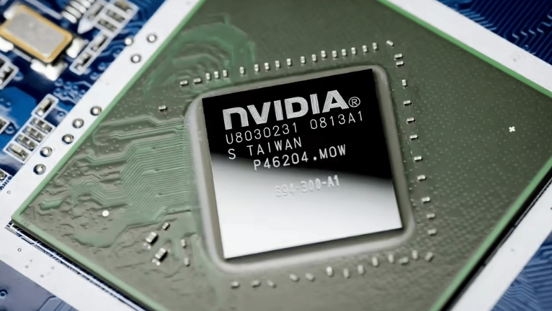 Close-up of NVIDIA AI semiconductor chip